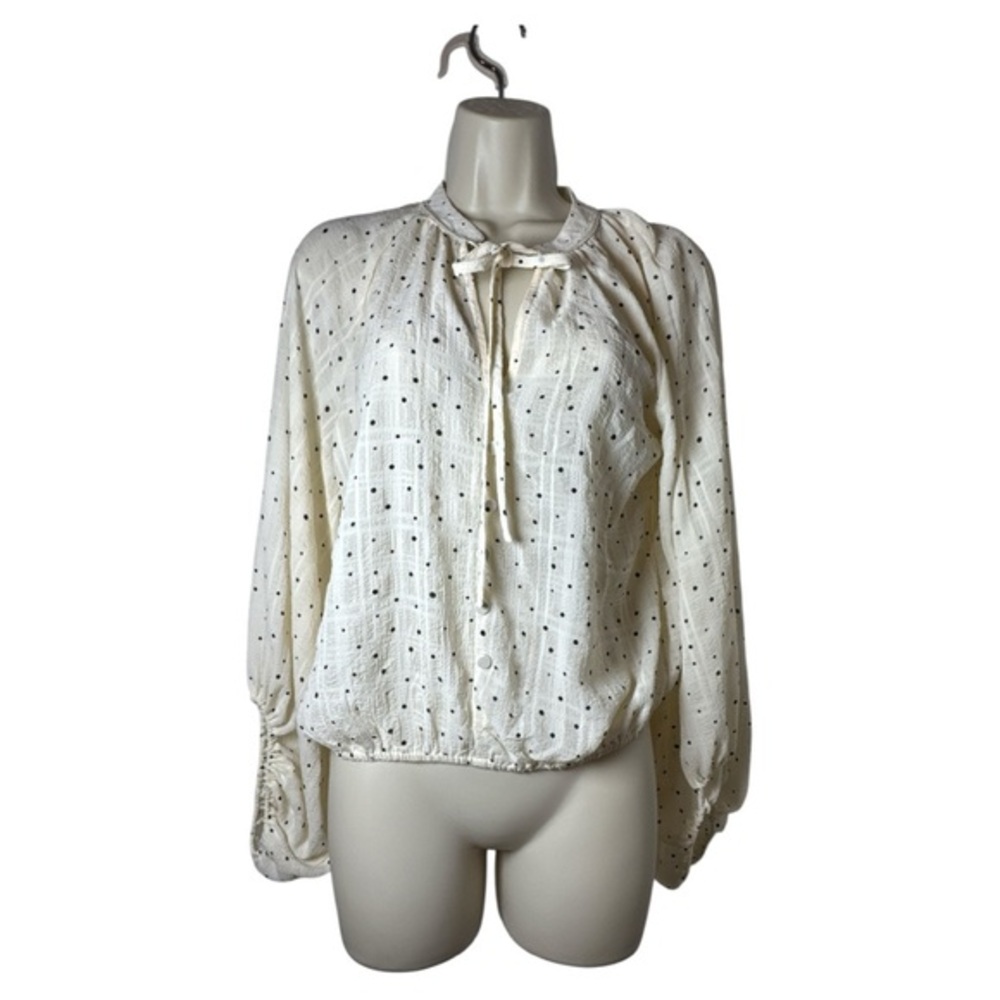 By the River Elegant Cream Blouse with Black Dots Small